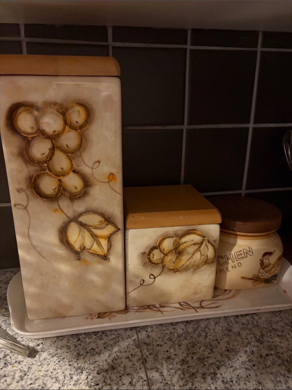 Vintage Floral Ceramic Canister Set in Cream and Brown